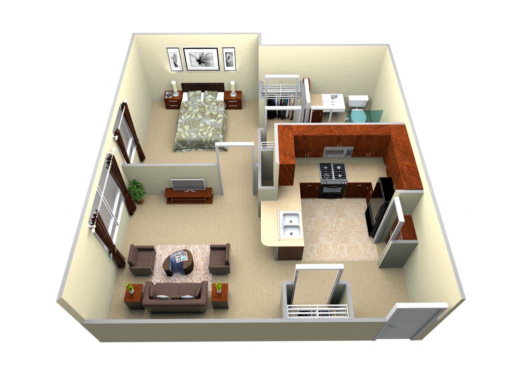 Floor plan for 1 bed, 1 bath, 534 sqft